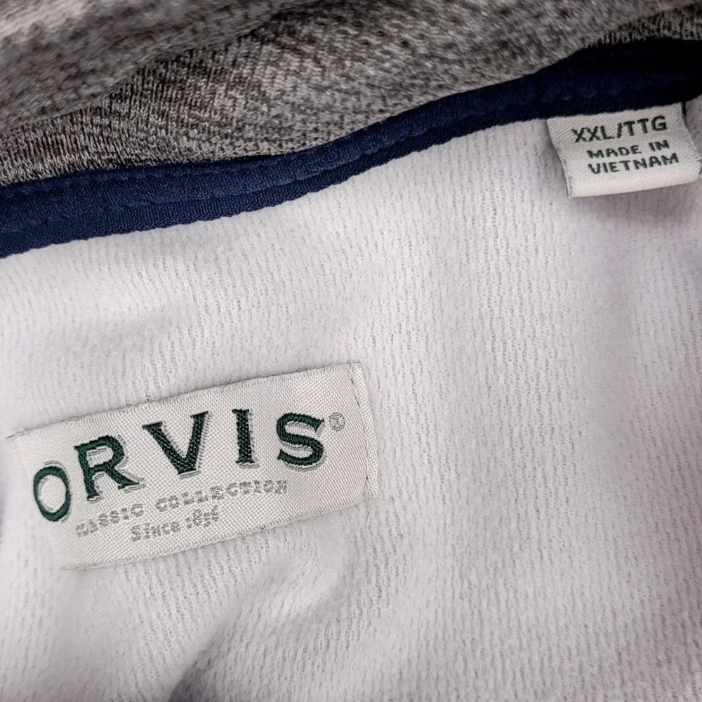 Orvis Mens XXL Full Zip Performance Jacket Gray Navy Blue Colorblock Mock Neck‎